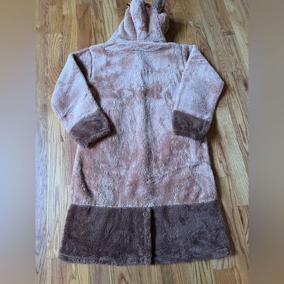 NWOT Cozy Brown Bear Hoodie Robe with Orange Accents - Picture 9 of 12